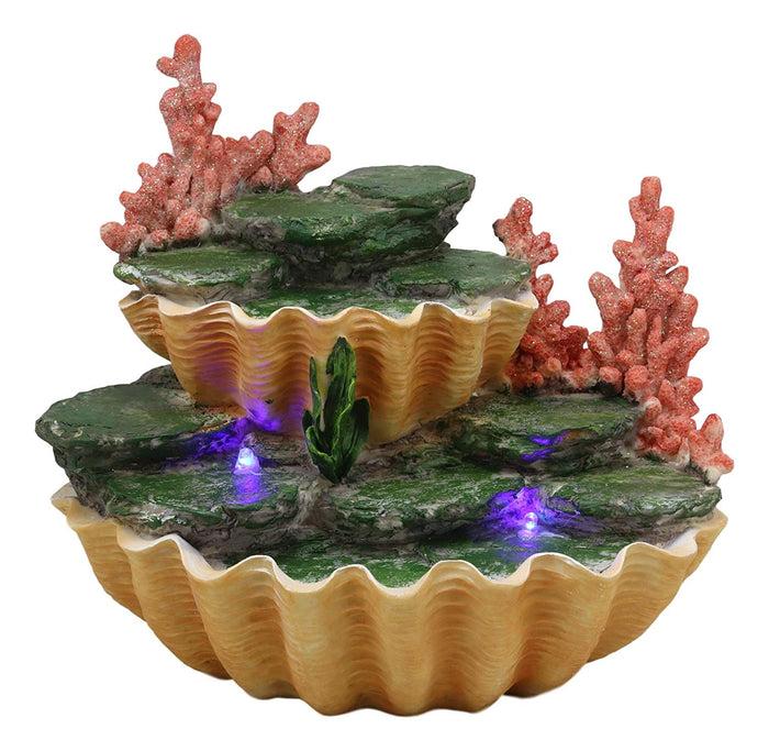 Ebros Gift Ocean 2 Tier Golden Giant Clam Shells LED Light Display Stand For Mini Mermaids