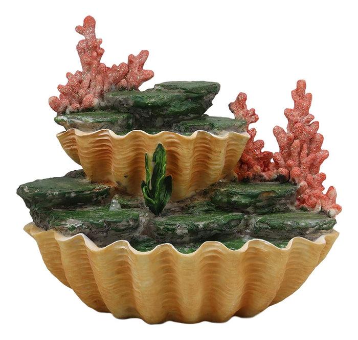 Ebros Gift Ocean 2 Tier Golden Giant Clam Shells LED Light Display Stand For Mini Mermaids