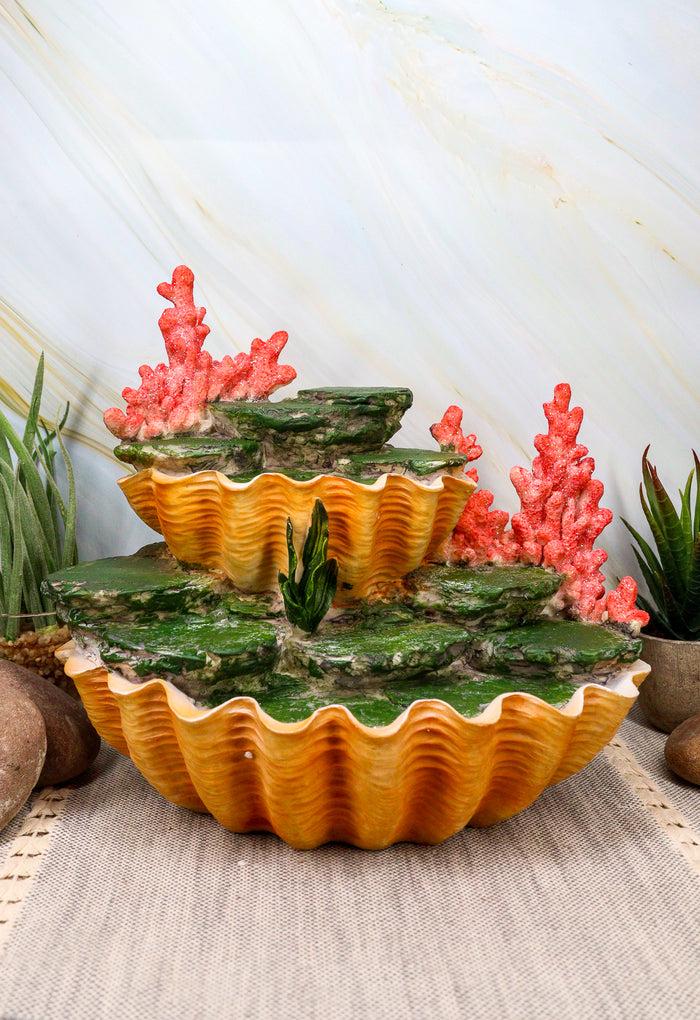 ebros gift Ocean 2 Tier Golden Giant Clam Shells LED Light Display Stand For Mini Mermaids