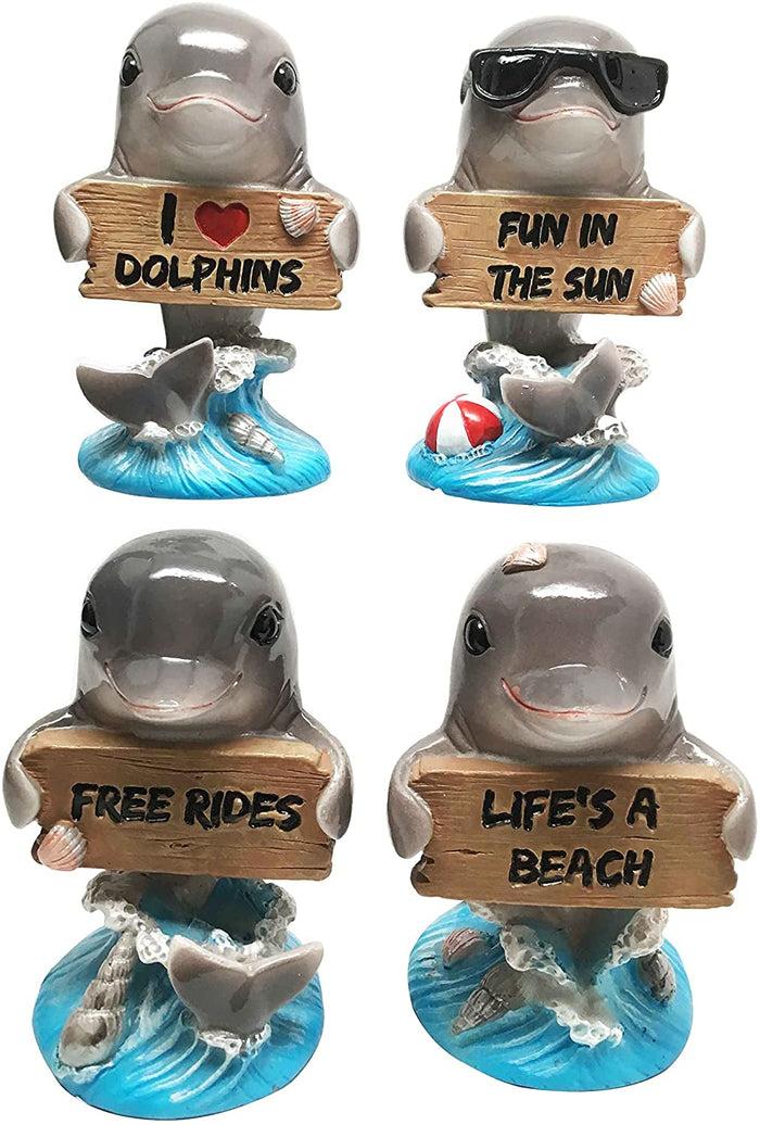 ebros gift Ocean Marine Aquatic Cool Dolphin Family Holding Sign Small Figurines Set
