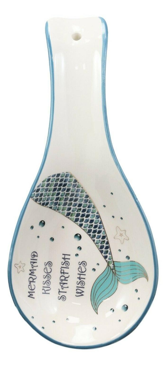Ebros Gift Ocean Marine Mermaid Kisses Starfish Wishes Ceramic Kitchen Utensil Spoon Rest
