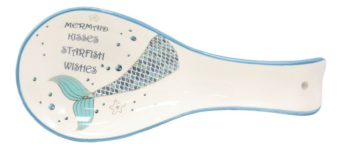 ebros gift Ocean Marine Mermaid Kisses Starfish Wishes Ceramic Kitchen Utensil Spoon Rest