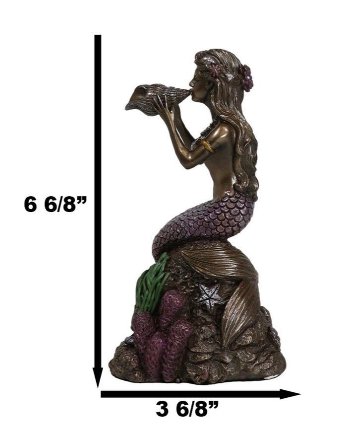 Ebros Gift Ocean Marine Mermaid Siren Princess Blowing Sconce Shell On Coral Rock Figurine