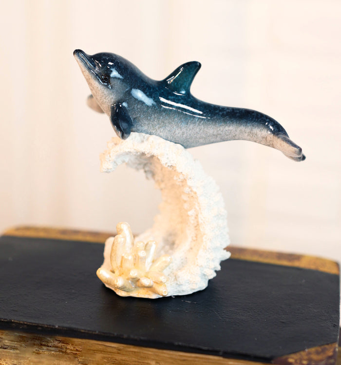 ebros gift Ocean Marine Sea Life Bottlenose Dolphin Rising Over Wave Decor Figurine 4.25"H