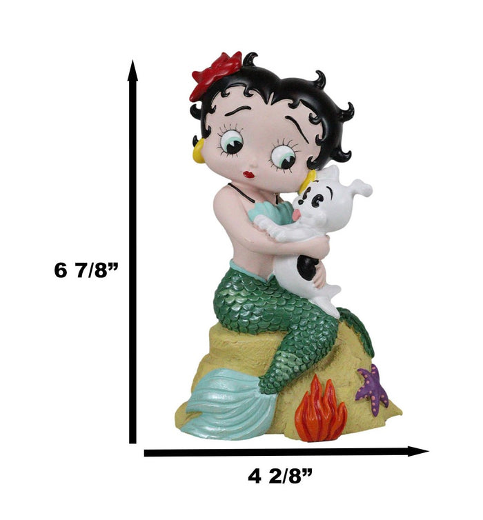 Ebros Gift Ocean Mermaid Betty Boop Sitting On Coral With Pudgy Dog Novelty Figurine