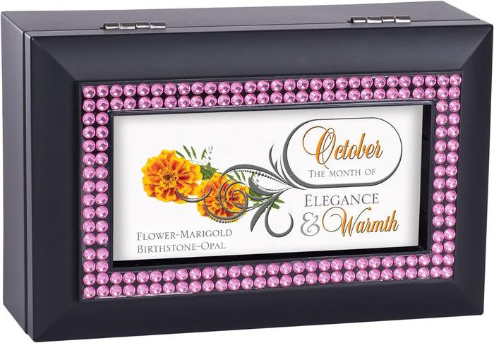 ebros gift October Month Opal Birthstone Elegance And Warmth Black Musical Trinket Box