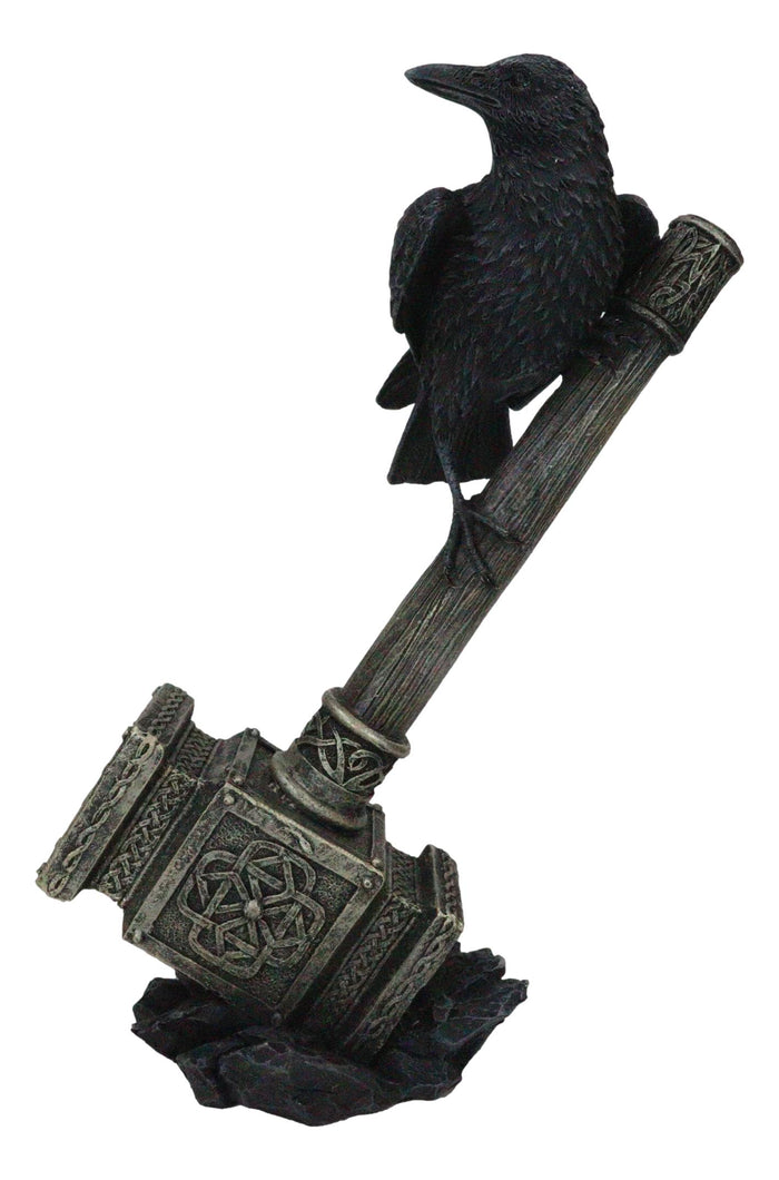 Ebros Gift Odin Raven Perching On Thor Hammer Mjolnir With Viking Runes Skaldenmet Figurine