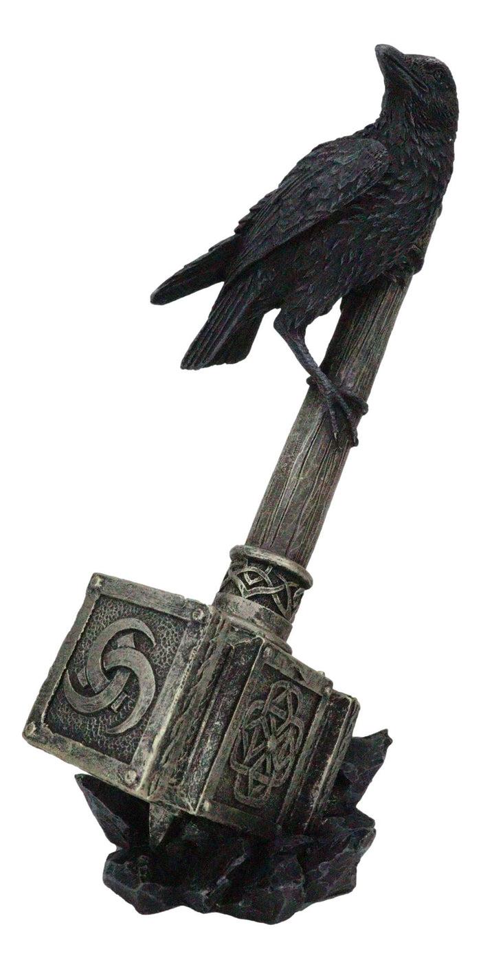 Ebros Gift Odin Raven Perching On Thor Hammer Mjolnir With Viking Runes Skaldenmet Figurine