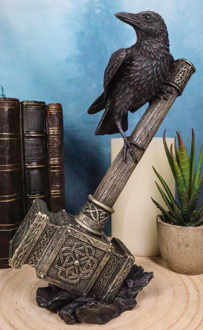 ebros gift Odin Raven Perching On Thor Hammer Mjolnir With Viking Runes Skaldenmet Figurine