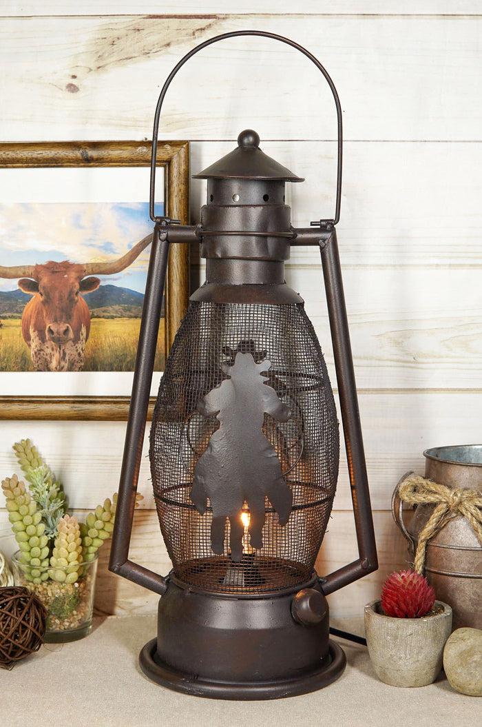 ebros gift Old Fashioned Rustic Western Cowboy Electric Metal Lantern Lamp Or Shadow Caster