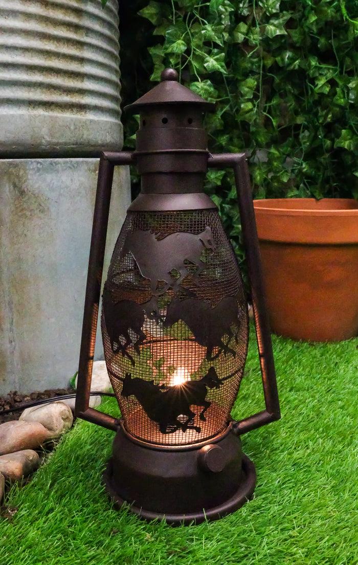 Ebros Gift Old Fashioned Rustic Western Horses Electric Metal Lantern Lamp Or Shadow Caster