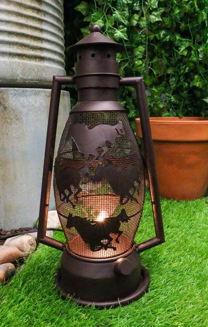 ebros gift Old Fashioned Rustic Western Horses Electric Metal Lantern Lamp Or Shadow Caster
