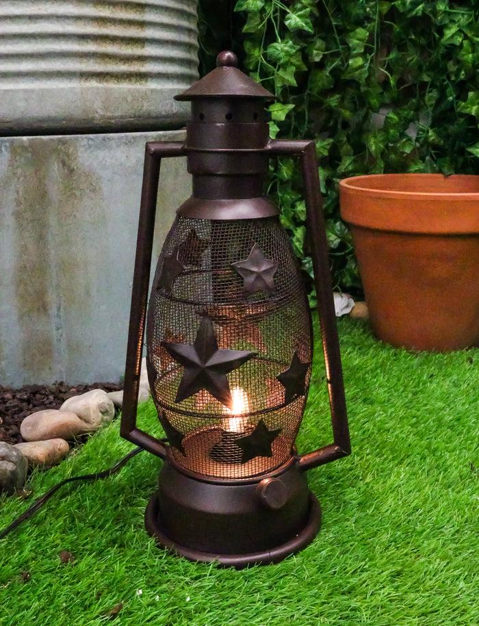 ebros gift Old Fashioned Rustic Western Stars Electric Metal Lantern Lamp Or Shadow Caster