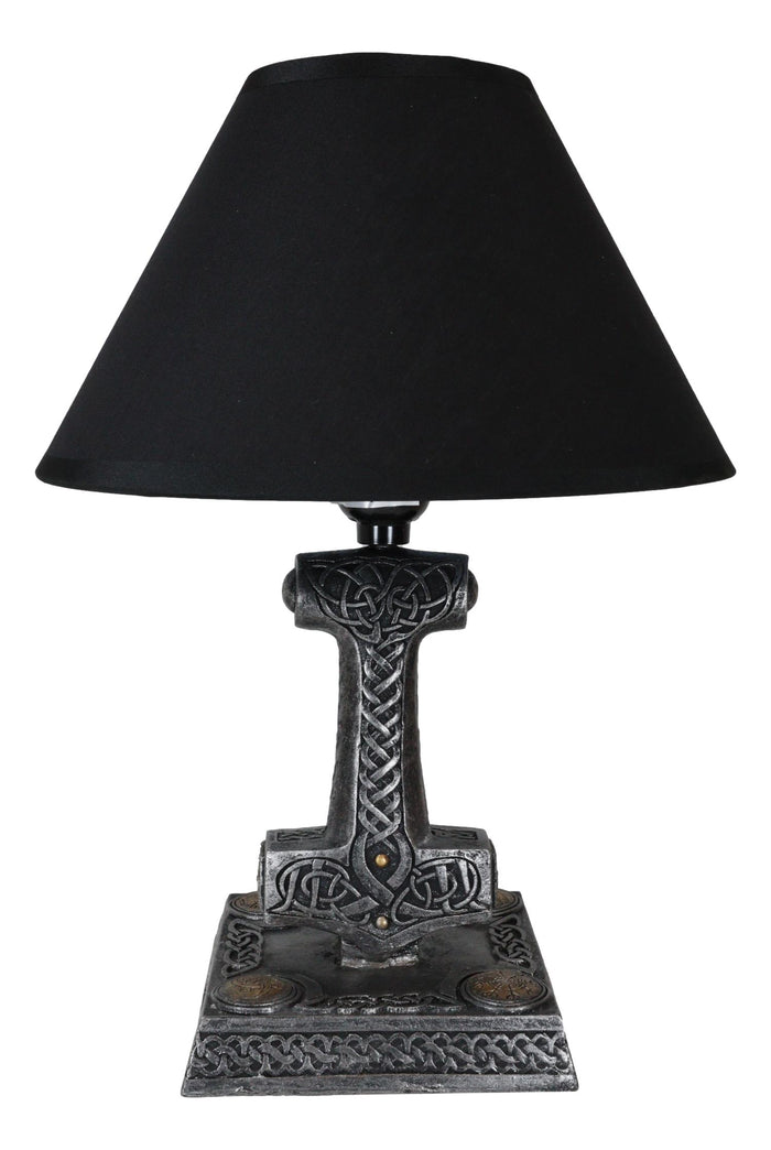 Ebros Gift Old Norse God Of Thunder Thor Hammer Mjolnir Sculptural Table Lamp With Shade