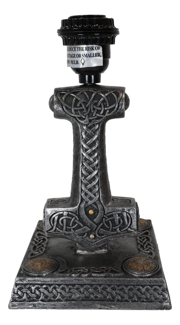 Ebros Gift Old Norse God Of Thunder Thor Hammer Mjolnir Sculptural Table Lamp With Shade