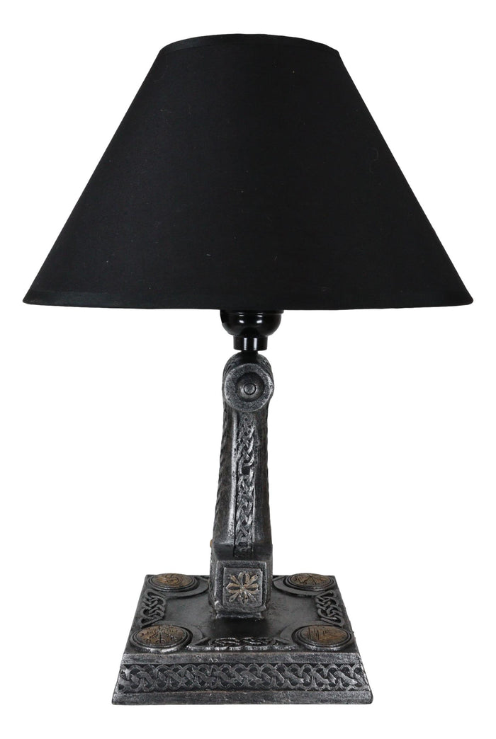 Ebros Gift Old Norse God Of Thunder Thor Hammer Mjolnir Sculptural Table Lamp With Shade
