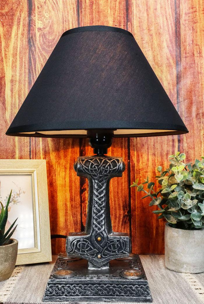 ebros gift Old Norse God Of Thunder Thor Hammer Mjolnir Sculptural Table Lamp With Shade
