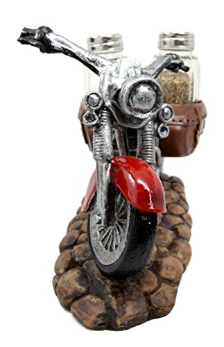 Ebros Gift Old Retro Red Chopper Motorcycle Bike Glass Salt Pepper Shakers Holder7.5"L