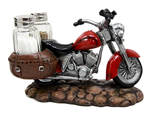 Ebros Gift Old Retro Red Chopper Motorcycle Bike Glass Salt Pepper Shakers Holder7.5"L