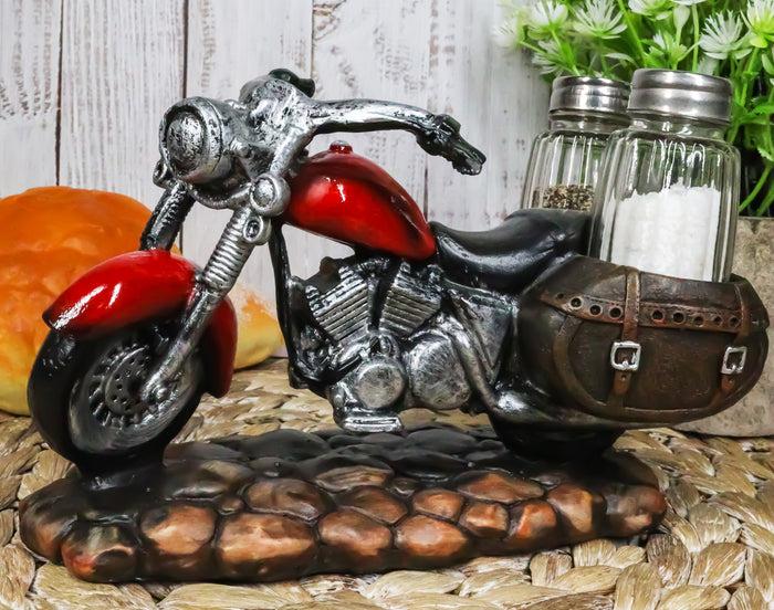 ebros gift Old Retro Red Chopper Motorcycle Bike Glass Salt Pepper Shakers Holder7.5"L