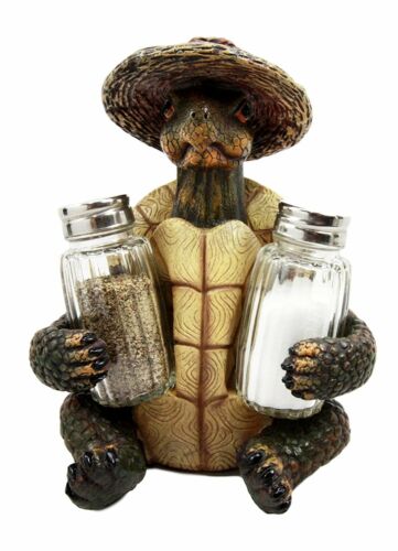 Ebros Gift Old Wise Turtle Tortoise Wine Holder & Salt Pepper Shakers Holder Figurine Set