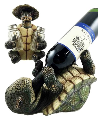 ebros gift Old Wise Turtle Tortoise Wine Holder & Salt Pepper Shakers Holder Figurine Set