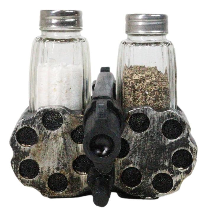 ebros gift Old World Western Pistol Gun With Giant Barrels Salt Pepper Shakers Holder Set