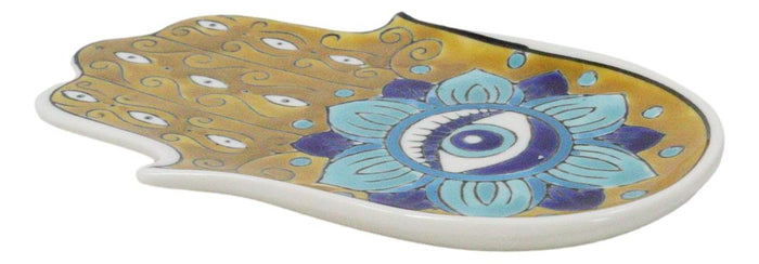Ebros Gift Orange Chakra Hamsa Palm Mandala And Evil Eye Ceramic Dish Brass Incense Holder