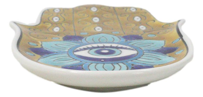 Ebros Gift Orange Chakra Hamsa Palm Mandala And Evil Eye Ceramic Dish Brass Incense Holder