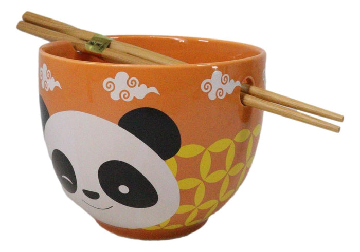 Ebros Gift Orange Lucky Panda Bear Ceramic Donburi Ramen Soup Bowl With Chopsticks Set