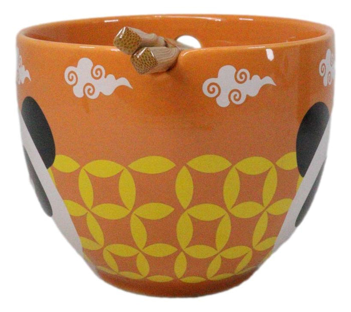 Ebros Gift Orange Lucky Panda Bear Ceramic Donburi Ramen Soup Bowl With Chopsticks Set