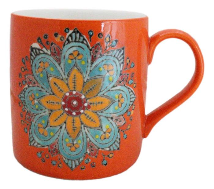 ebros gift Orange Svadhishthana Sacral Chakra Zen Flower Of Life Mandala Circle Ceramic Mug