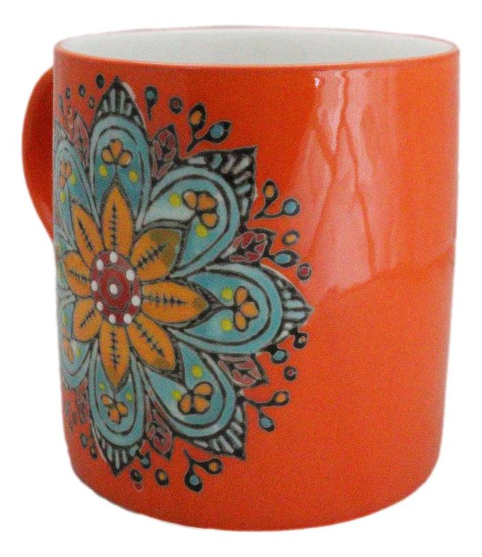 Ebros Gift Orange Svadhishthana Sacral Chakra Zen Flower Of Life Mandala Circle Ceramic Mug