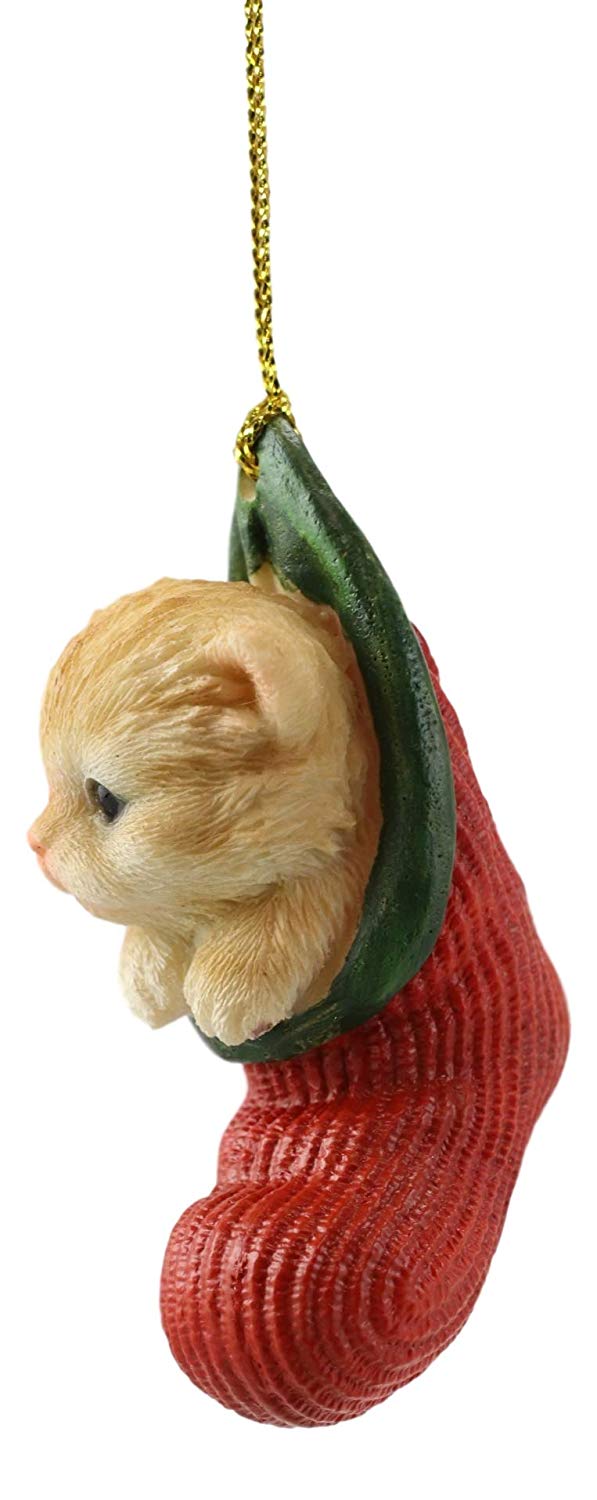 Ebros Gift Orange Tabby Cat Kitten In The Sock Small Hanging Ornament Figurine & Glass Eyes