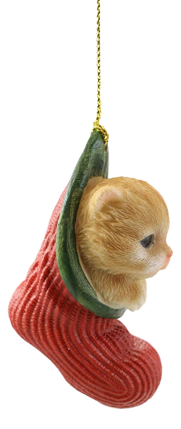 Ebros Gift Orange Tabby Cat Kitten In The Sock Small Hanging Ornament Figurine & Glass Eyes