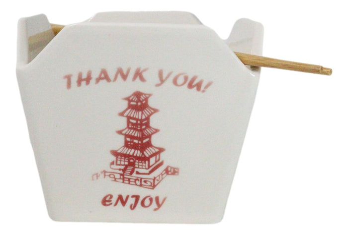 ebros gift Oriental Buddha Pagoda Asian Takeout To Go Box Serving Bowl With Chopsticks Set