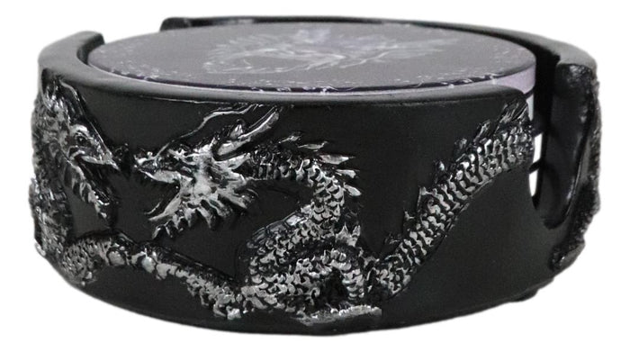 Ebros Gift Oriental Dragon King Dueling Dragons Coaster Set Holder With Four Coasters