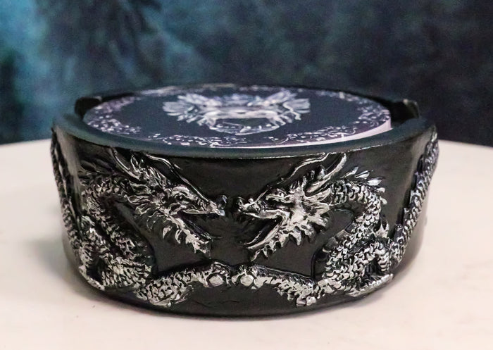 ebros gift Oriental Dragon King Dueling Dragons Coaster Set Holder With Four Coasters