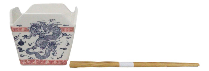 Ebros Gift Oriental Nine Dragons King Takeout To Go Box Serving Bowl With Chopsticks Set