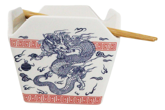 Ebros Gift Oriental Nine Dragons King Takeout To Go Box Serving Bowl With Chopsticks Set