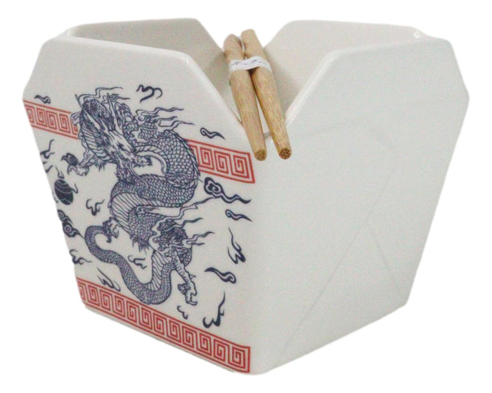 Ebros Gift Oriental Nine Dragons King Takeout To Go Box Serving Bowl With Chopsticks Set