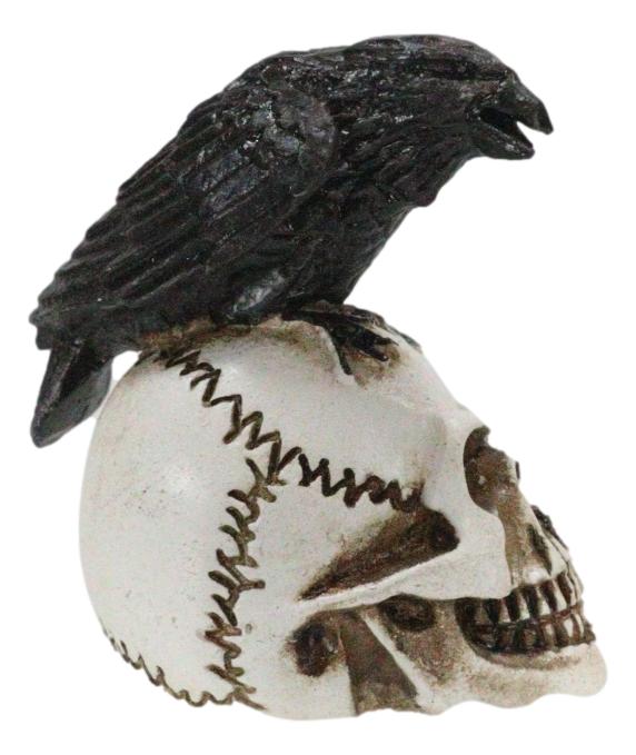 Ebros Gift Ossuary Macabre Harbinger Of Doom Black Raven Crow Bird On Skull Mini Figurine