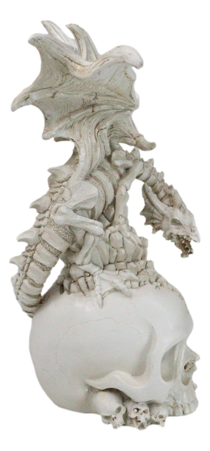Ebros Gift Ossuary Macabre Skeleton Bone Dragon Perching On Gothic White Skull Figurine