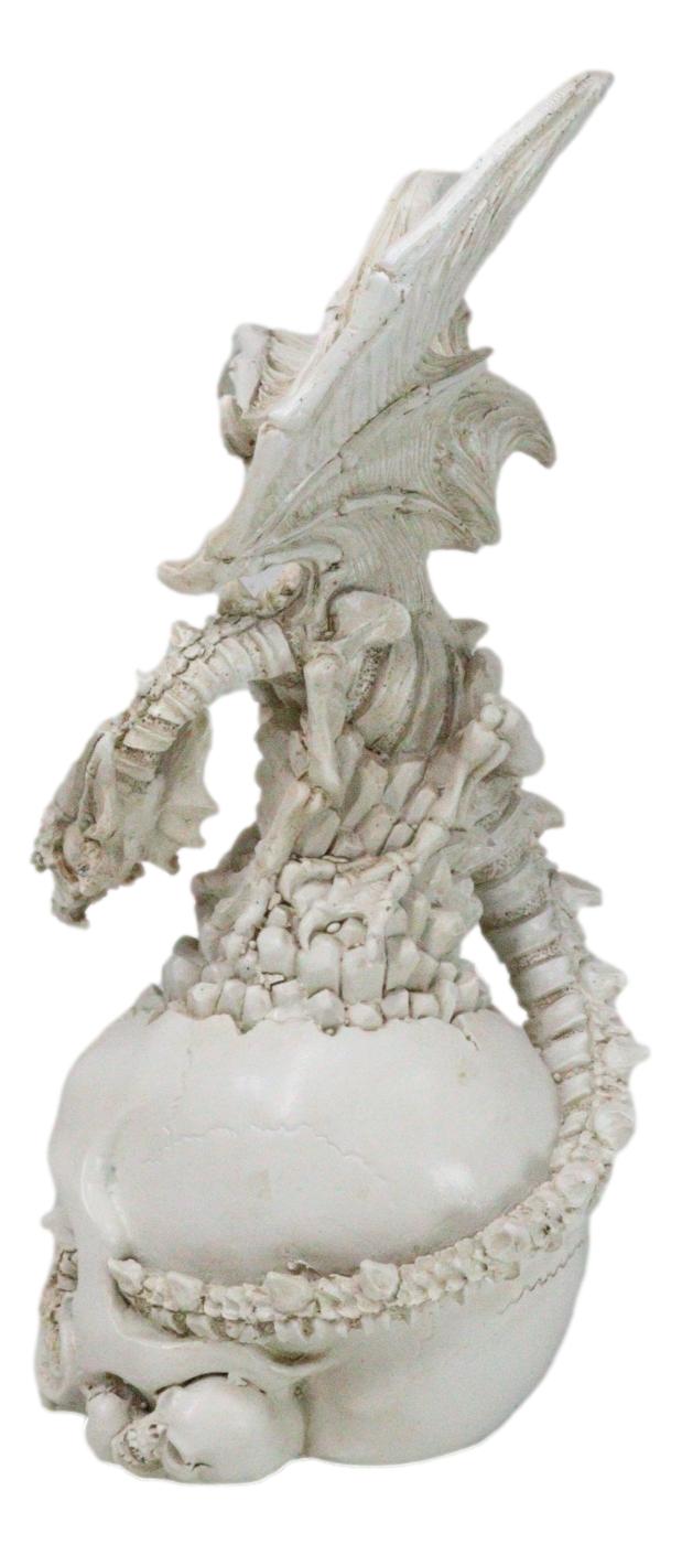 Ebros Gift Ossuary Macabre Skeleton Bone Dragon Perching On Gothic White Skull Figurine