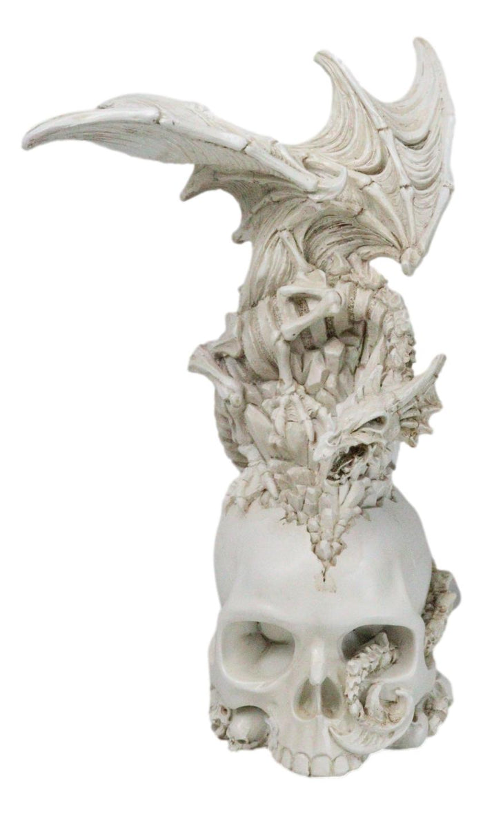 ebros gift Ossuary Macabre Skeleton Bone Dragon Perching On Gothic White Skull Figurine