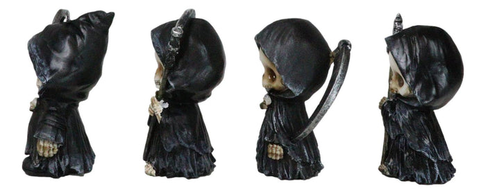 Ebros Gift Ossuary Macabre Whimsical Skeleton Chibi Grim Reapers With Scythes Figurines Set