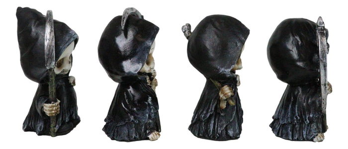 Ebros Gift Ossuary Macabre Whimsical Skeleton Chibi Grim Reapers With Scythes Figurines Set