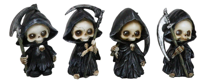 Ebros Gift Ossuary Macabre Whimsical Skeleton Chibi Grim Reapers With Scythes Figurines Set