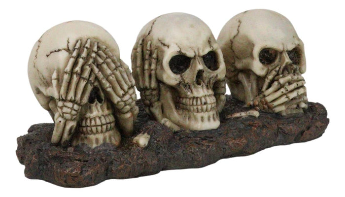 Ebros Gift Ossuary Skeletons Gothic See Hear Speak No Evil Grinning Skulls Figurine 6.75"L