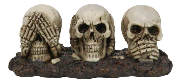 ebros gift Ossuary Skeletons Gothic See Hear Speak No Evil Grinning Skulls Figurine 6.75"L